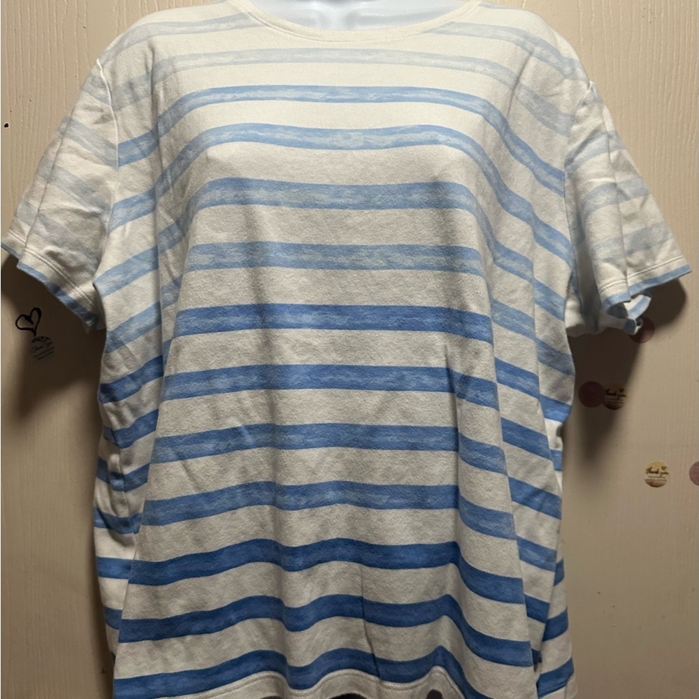 Kim Rogers Women's XL Blue Striped Short Sleeve T-Shirt Casual Top